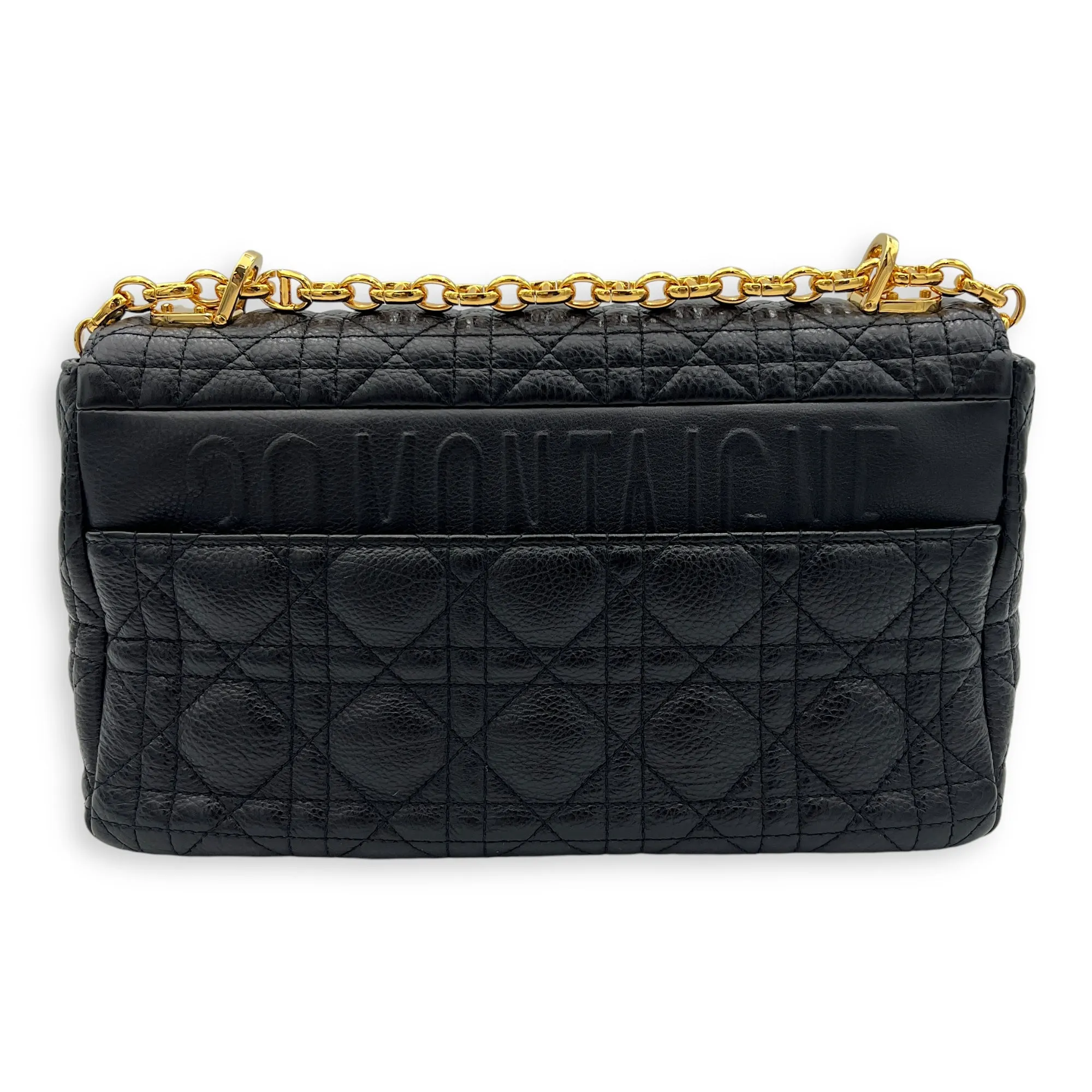 Caro Medium Black Shoulder Bag in Calfskin, Gold hardware