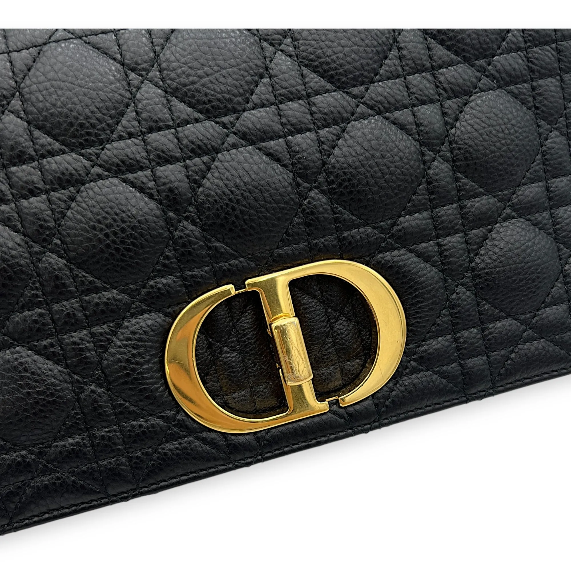Caro Medium Black Shoulder Bag in Calfskin, Gold hardware