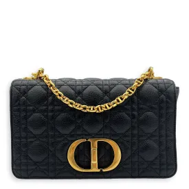 Caro Medium Black Shoulder Bag in Calfskin, Gold hardware