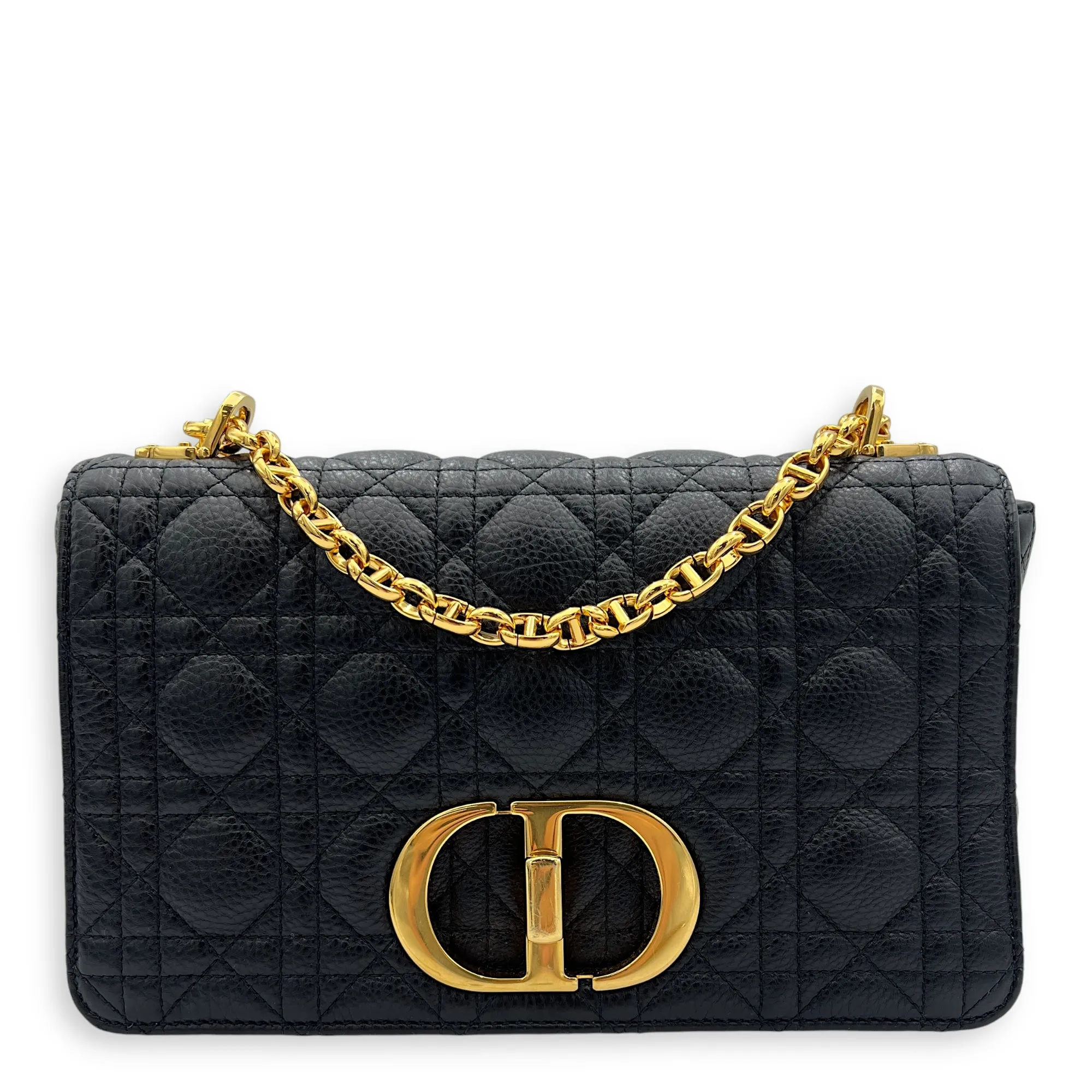 Caro Medium Black Shoulder Bag in Calfskin, Gold hardware