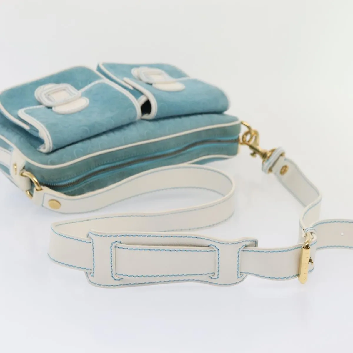 CELINE C Macadam Canvas Shoulder Bag Blue Gold 88113