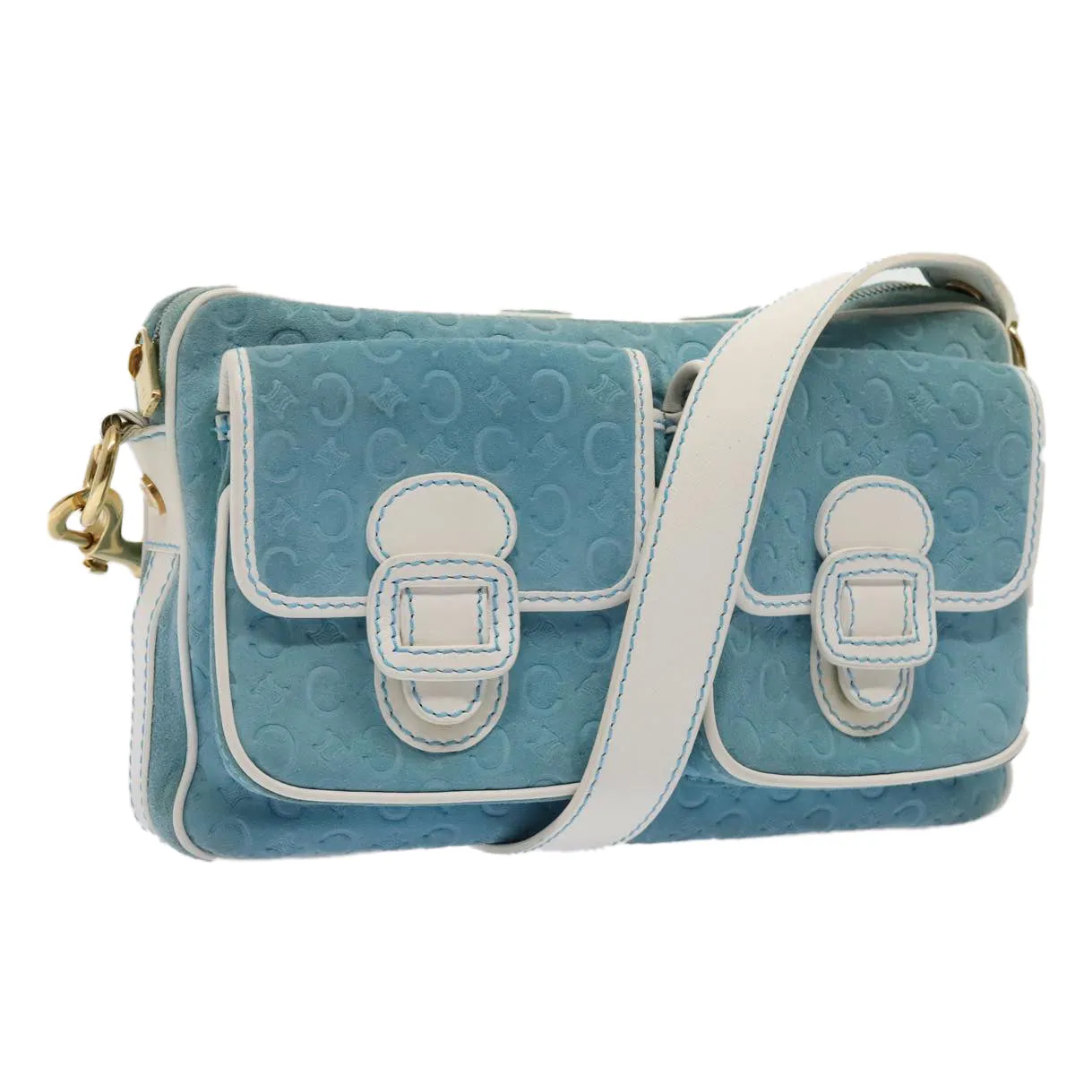 CELINE C Macadam Canvas Shoulder Bag Blue Gold 88113