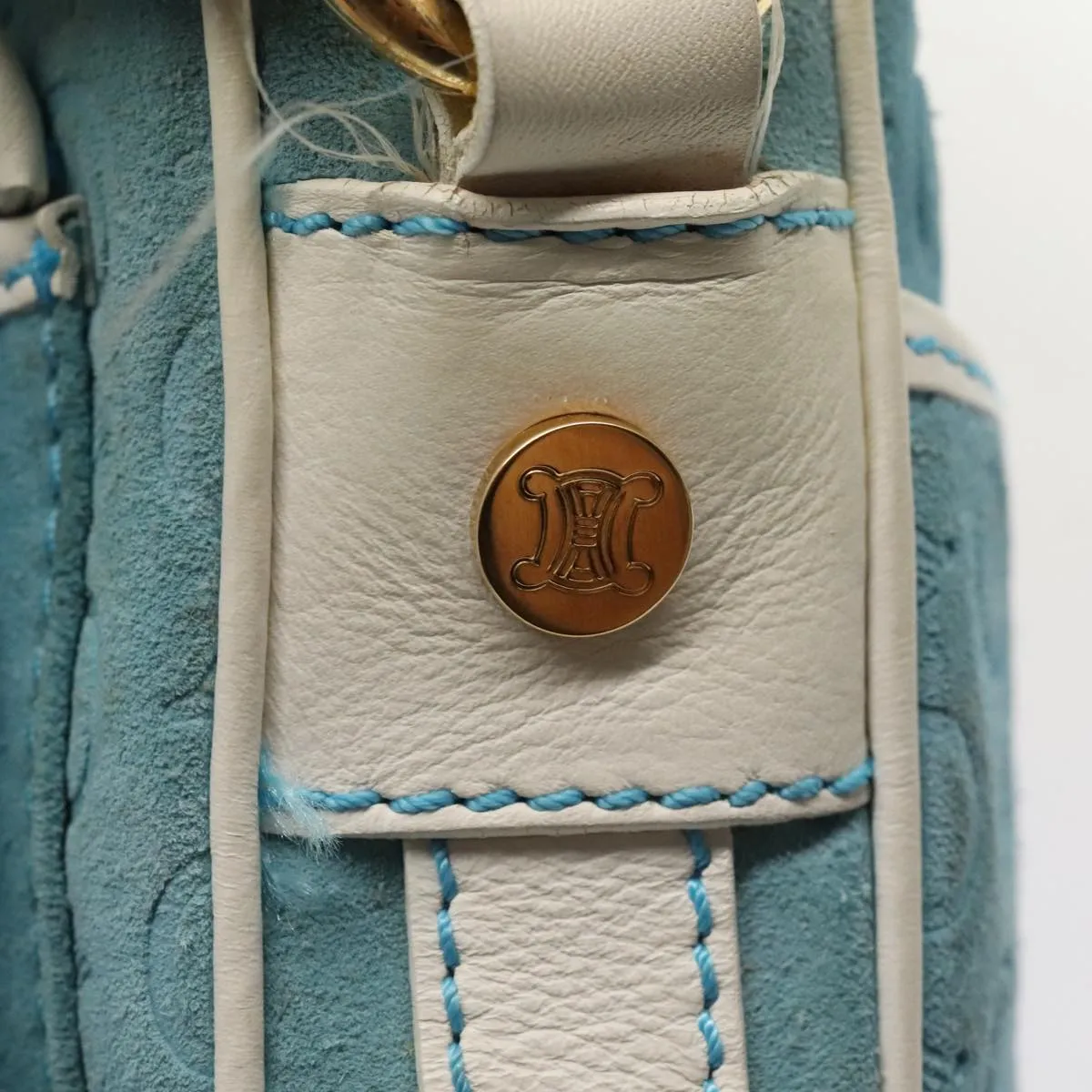 CELINE C Macadam Canvas Shoulder Bag Blue Gold 88113