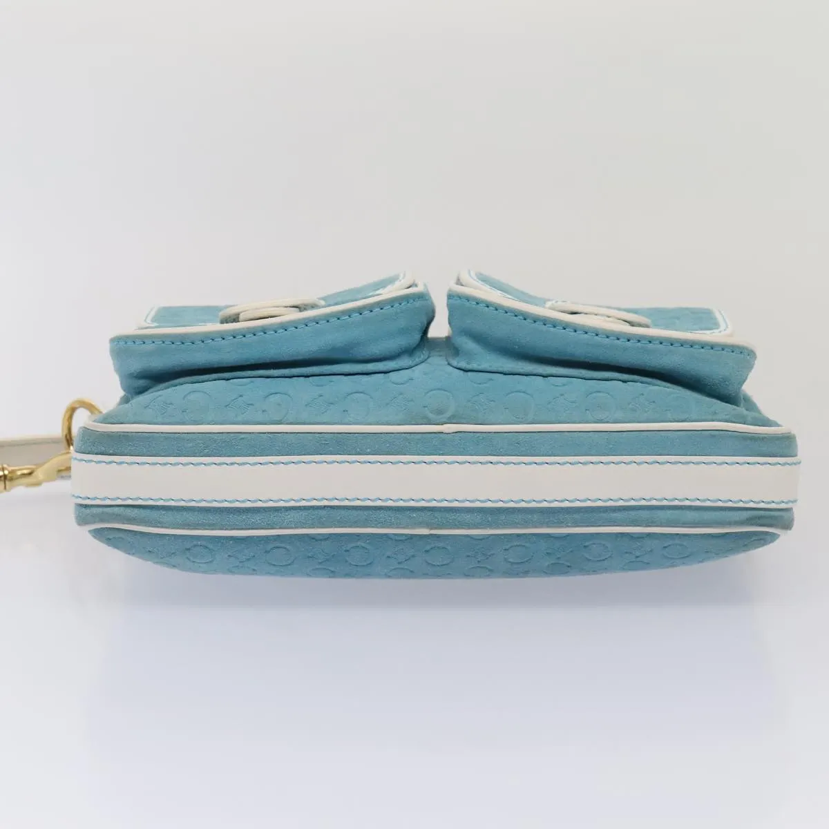 CELINE C Macadam Canvas Shoulder Bag Blue Gold 88113