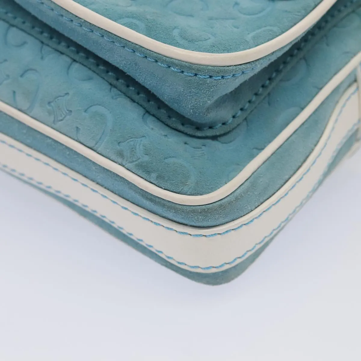 CELINE C Macadam Canvas Shoulder Bag Blue Gold 88113