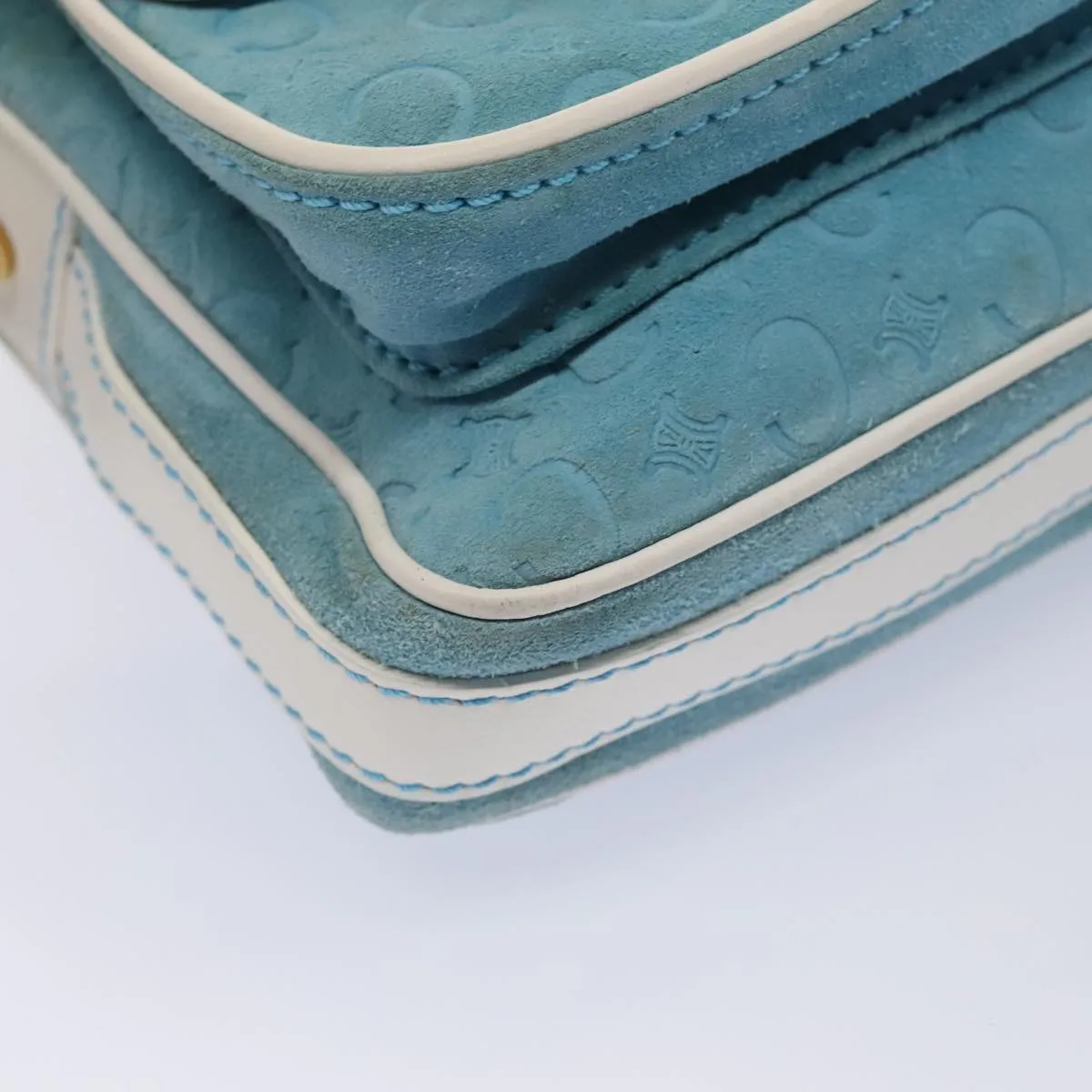 CELINE C Macadam Canvas Shoulder Bag Blue Gold 88113
