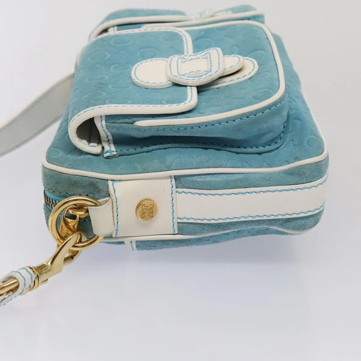 CELINE C Macadam Canvas Shoulder Bag Blue Gold 88113