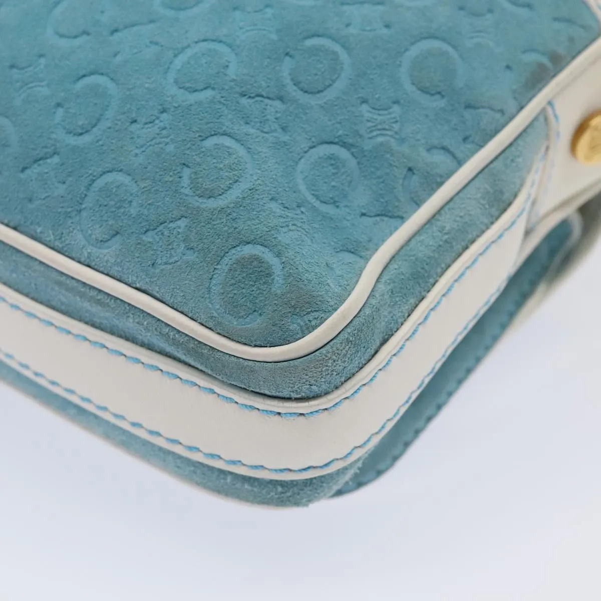 CELINE C Macadam Canvas Shoulder Bag Blue Gold 88113