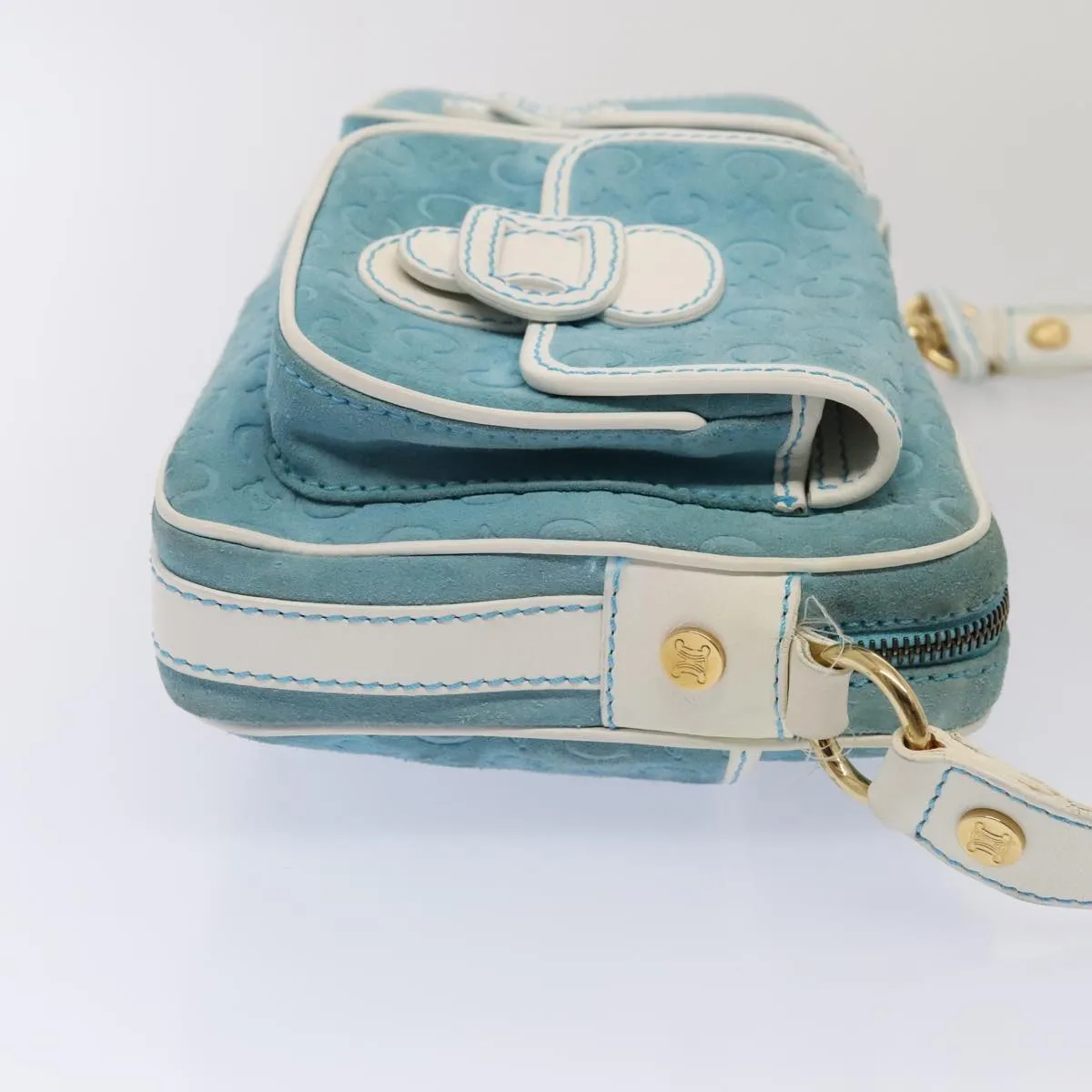 CELINE C Macadam Canvas Shoulder Bag Blue Gold 88113