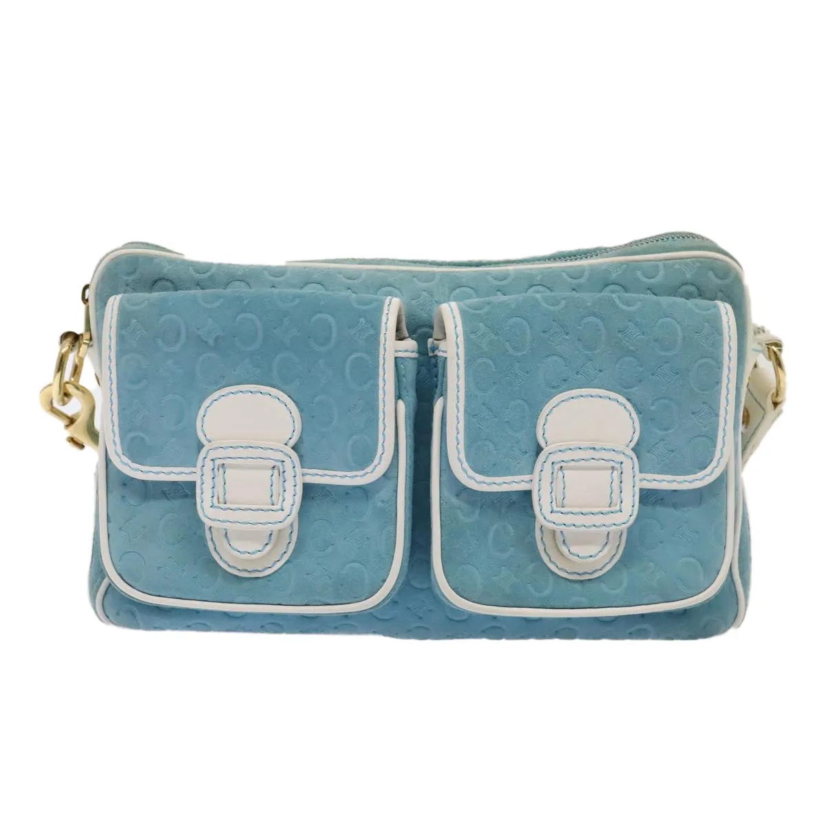 CELINE C Macadam Canvas Shoulder Bag Blue Gold 88113