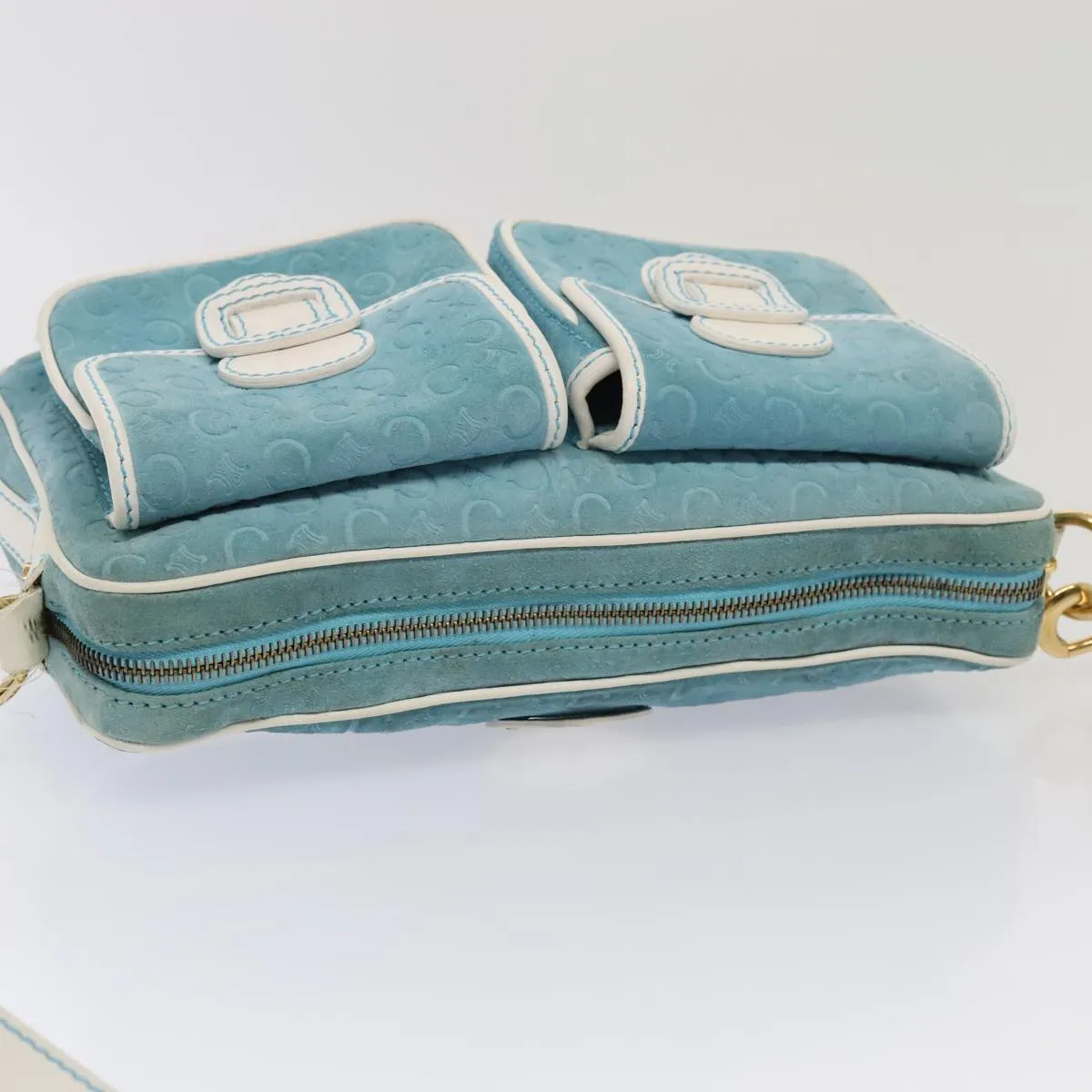 CELINE C Macadam Canvas Shoulder Bag Blue Gold 88113