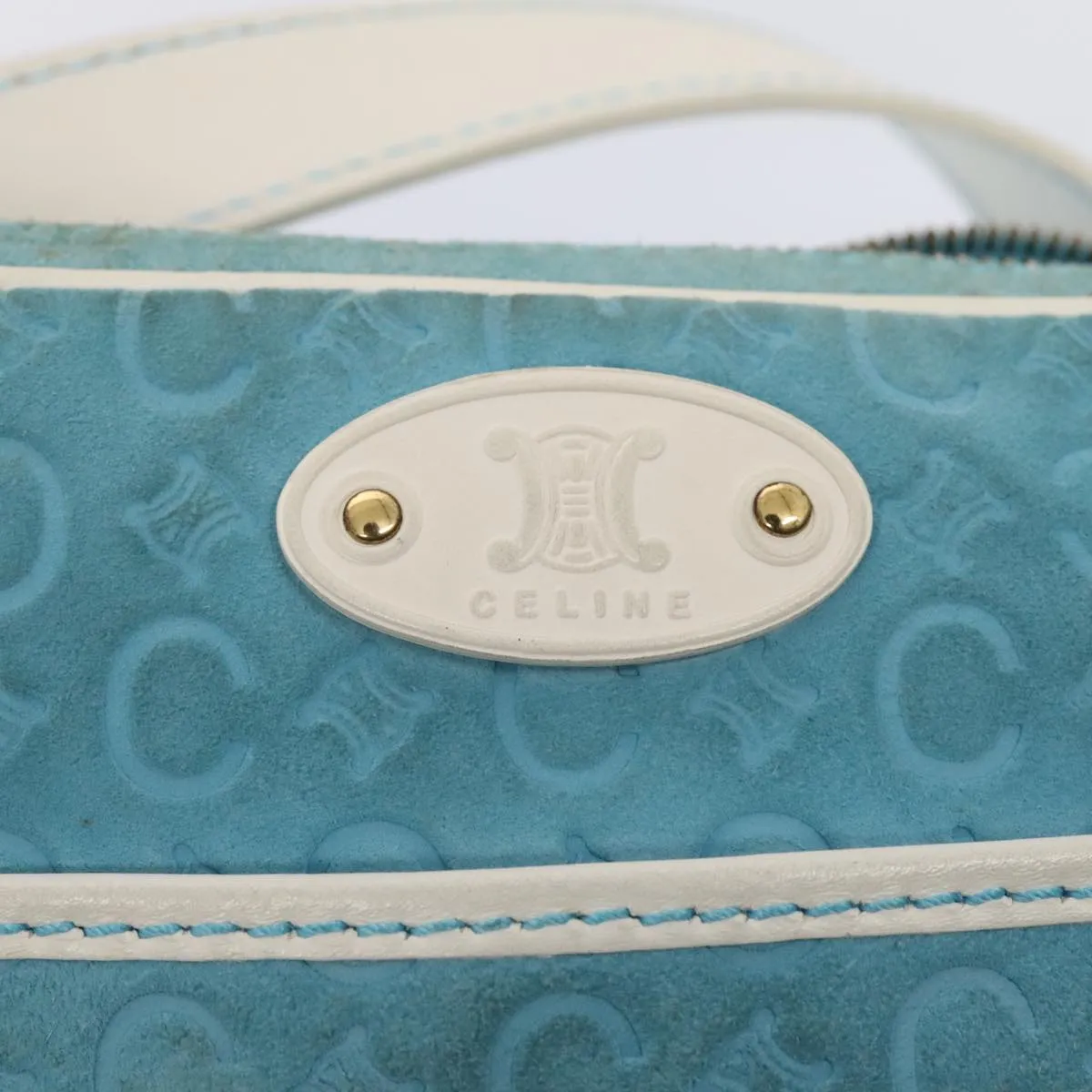 CELINE C Macadam Canvas Shoulder Bag Blue Gold 88113