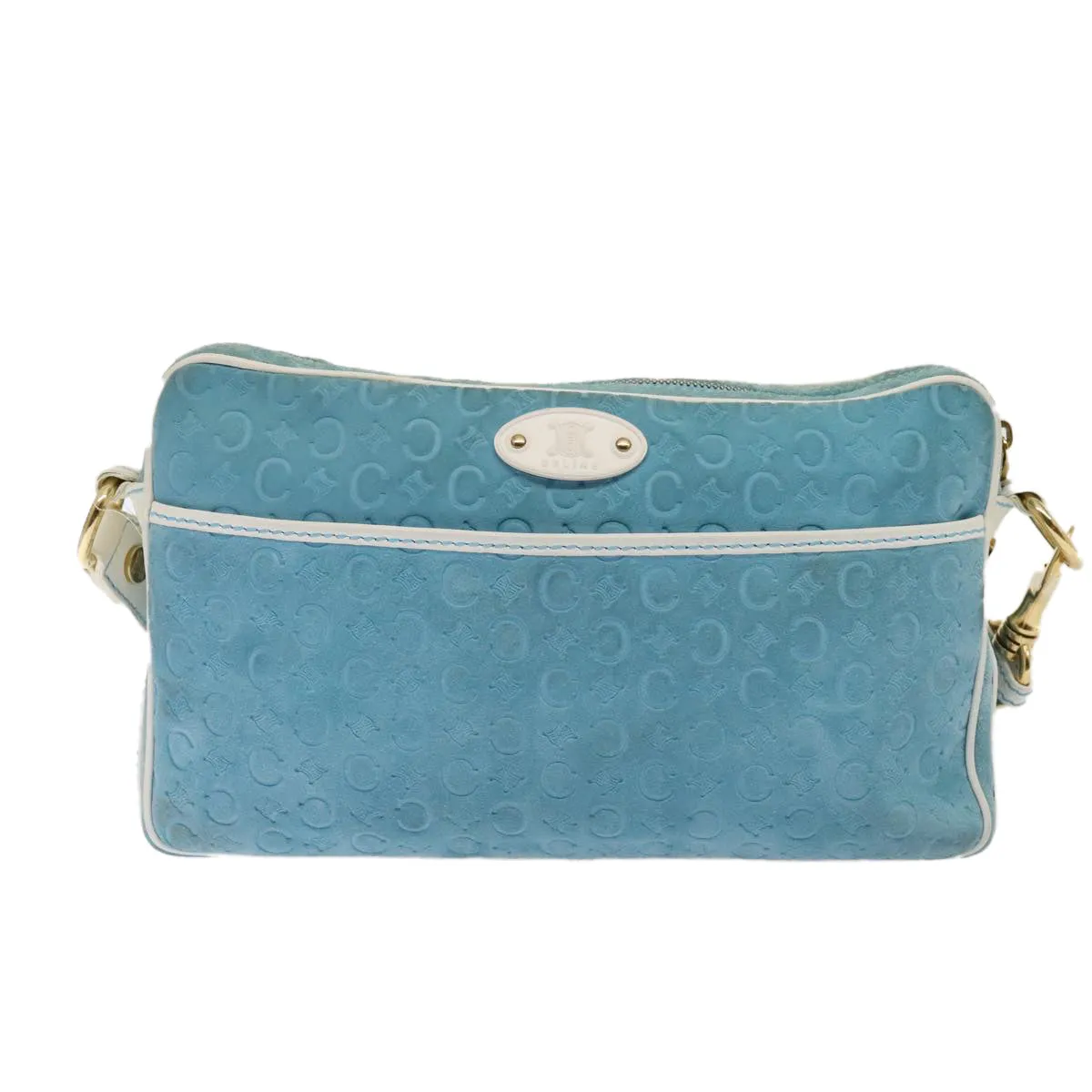 CELINE C Macadam Canvas Shoulder Bag Blue Gold 88113