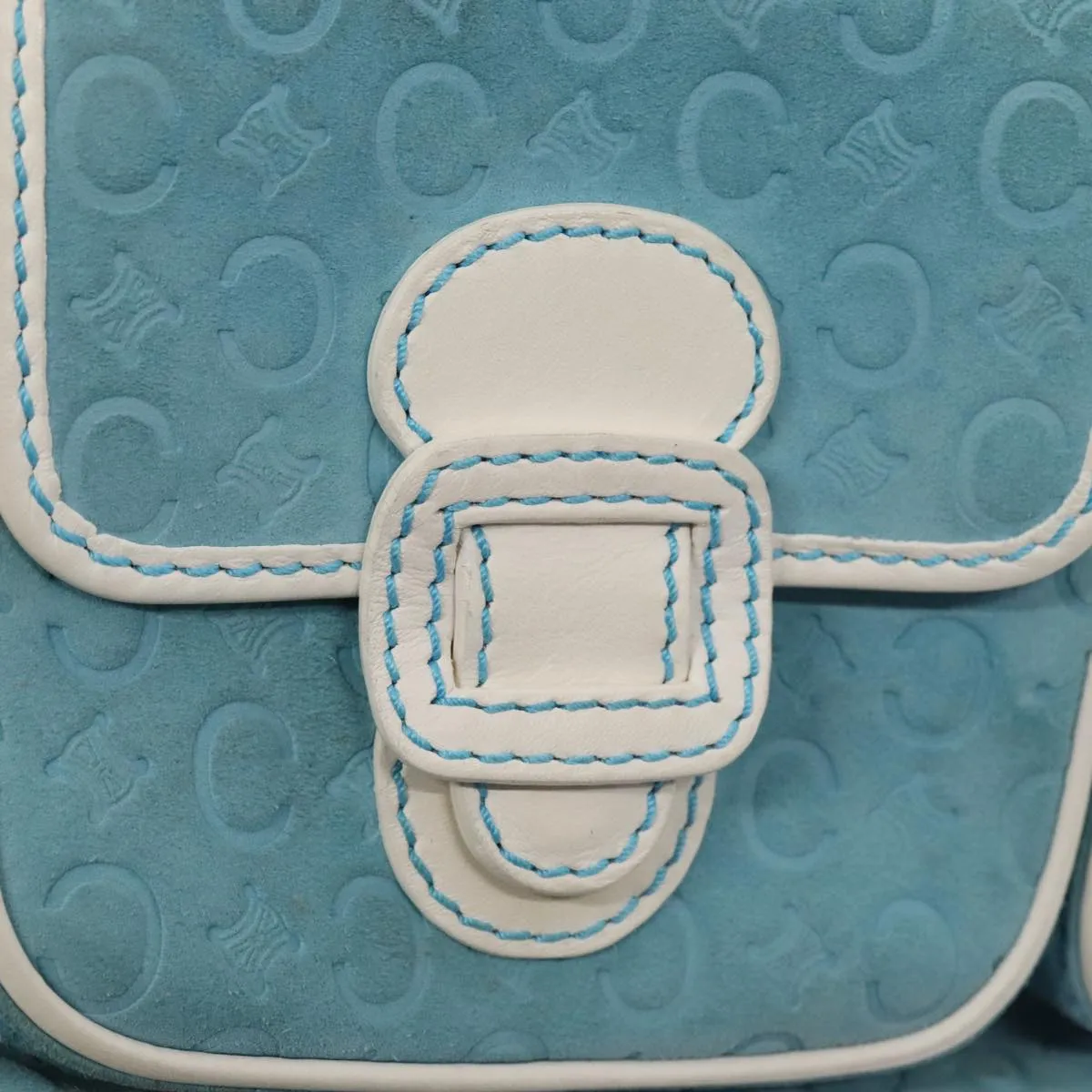 CELINE C Macadam Canvas Shoulder Bag Blue Gold 88113