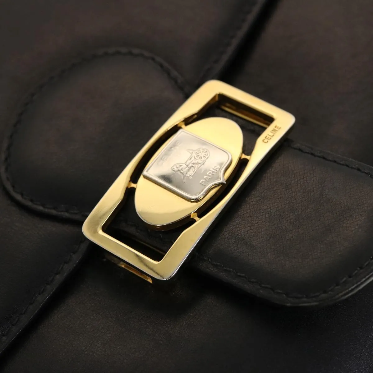 CELINE Horse Carriage Shoulder Bag Leather Black rd5252