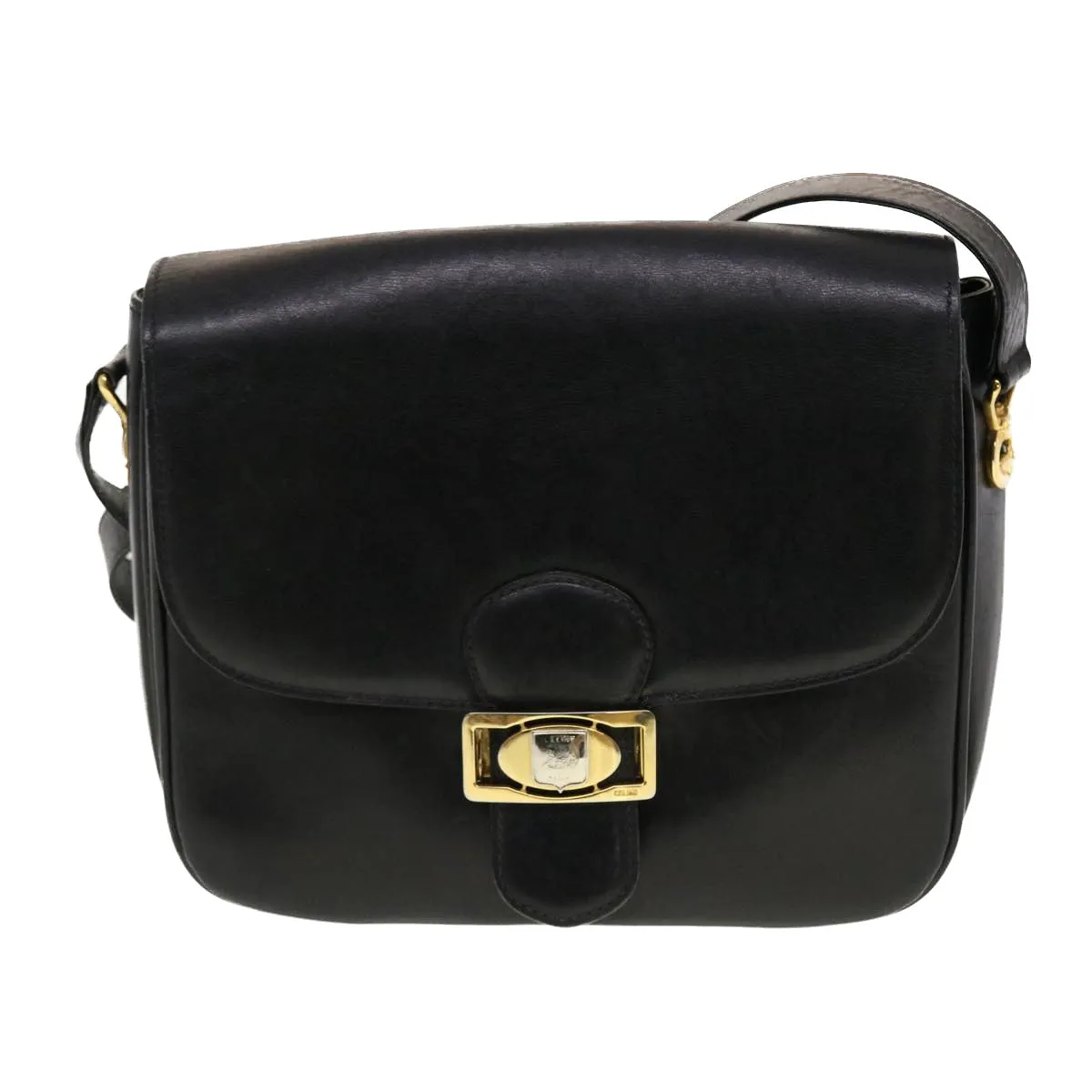 CELINE Horse Carriage Shoulder Bag Leather Black rd5252