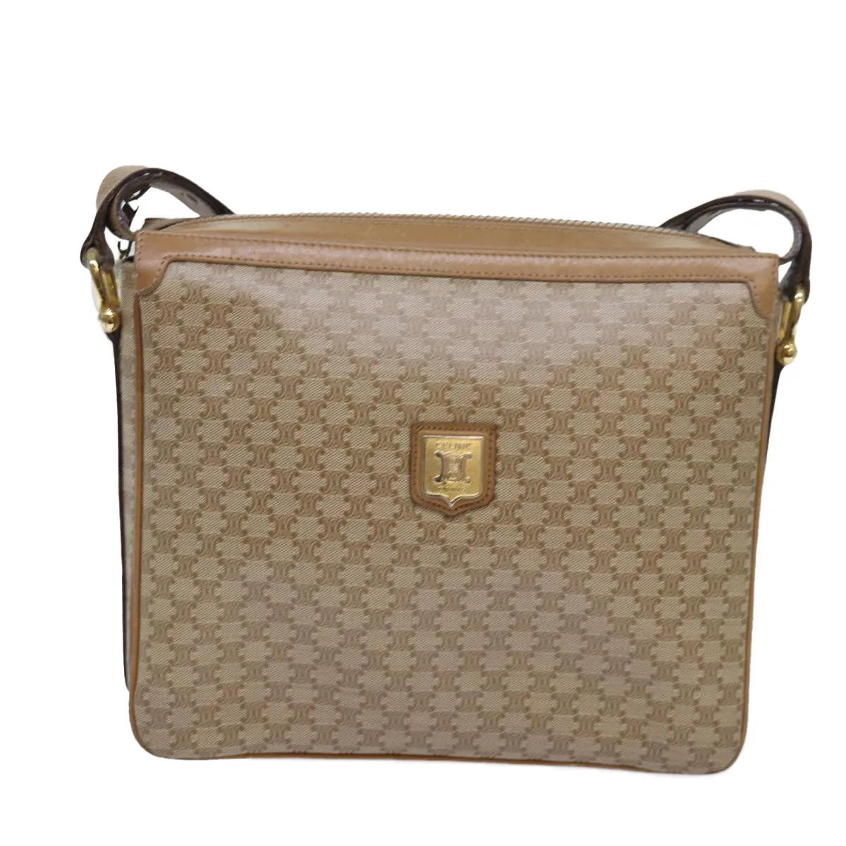 CELINE Macadam Canvas Shoulder Bag Beige 82010