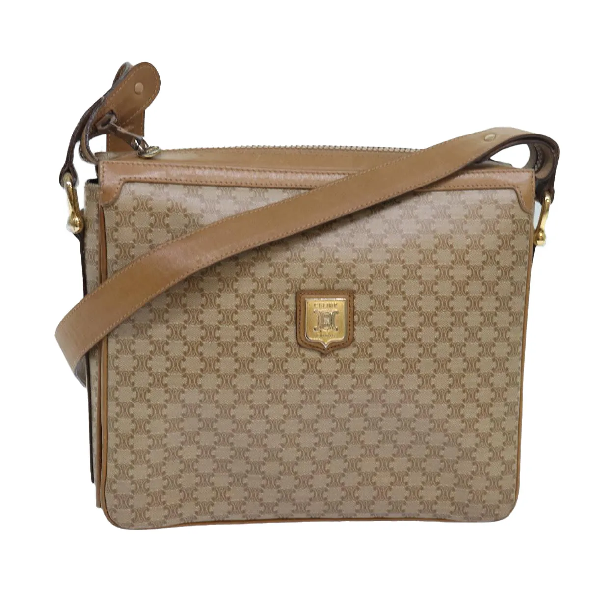 CELINE Macadam Canvas Shoulder Bag Beige 82010