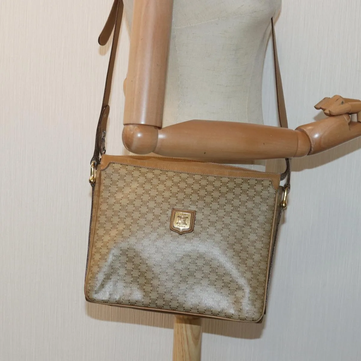 CELINE Macadam Canvas Shoulder Bag Beige 82010
