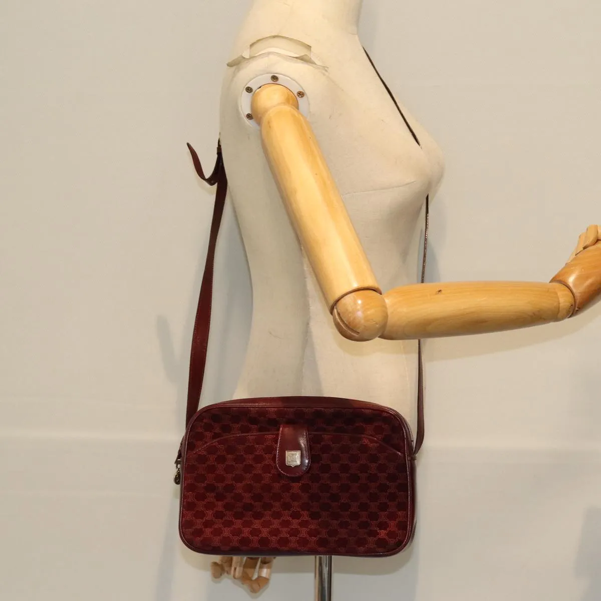 CELINE Macadam Canvas Shoulder Bag Bordeaux 74595