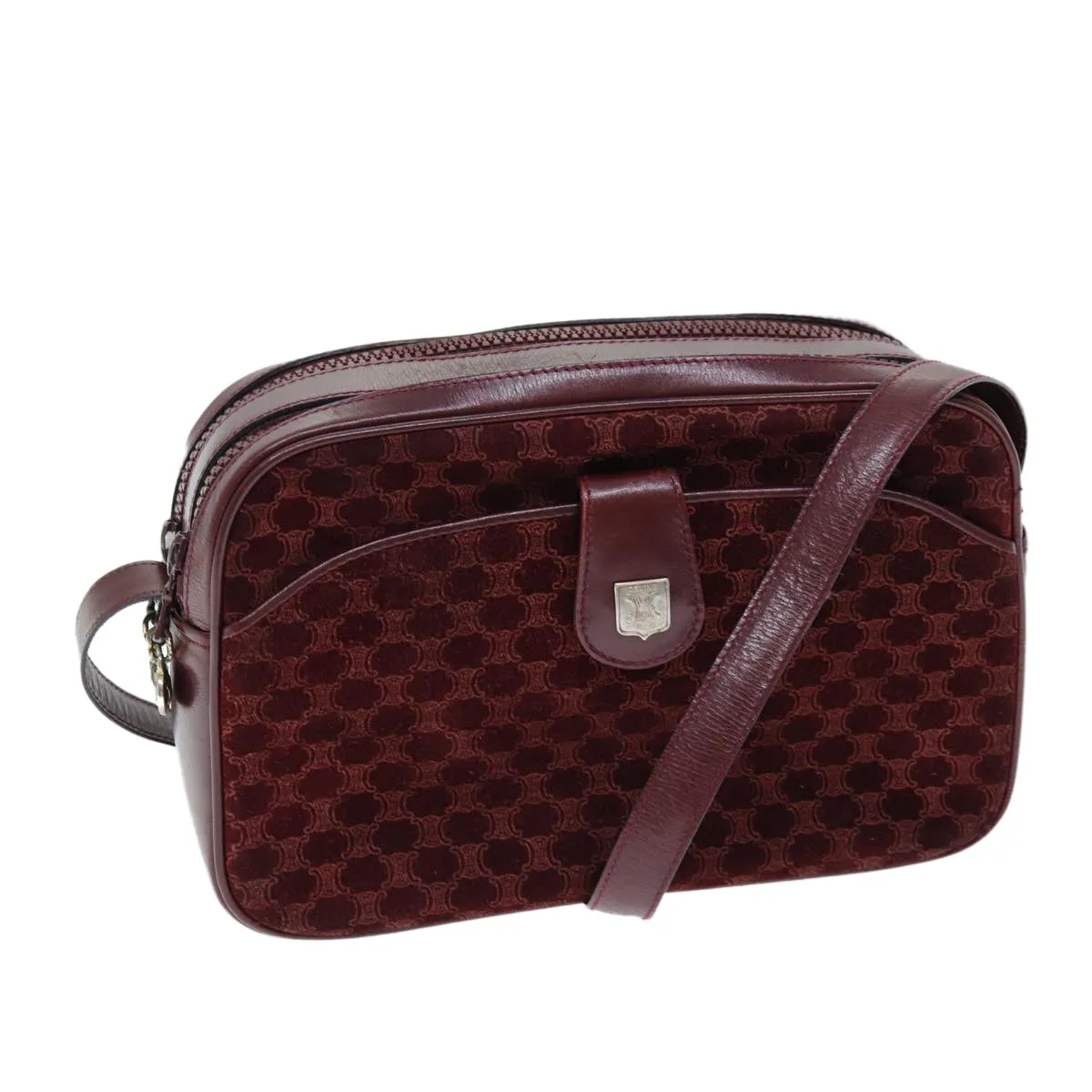 CELINE Macadam Canvas Shoulder Bag Bordeaux 74595