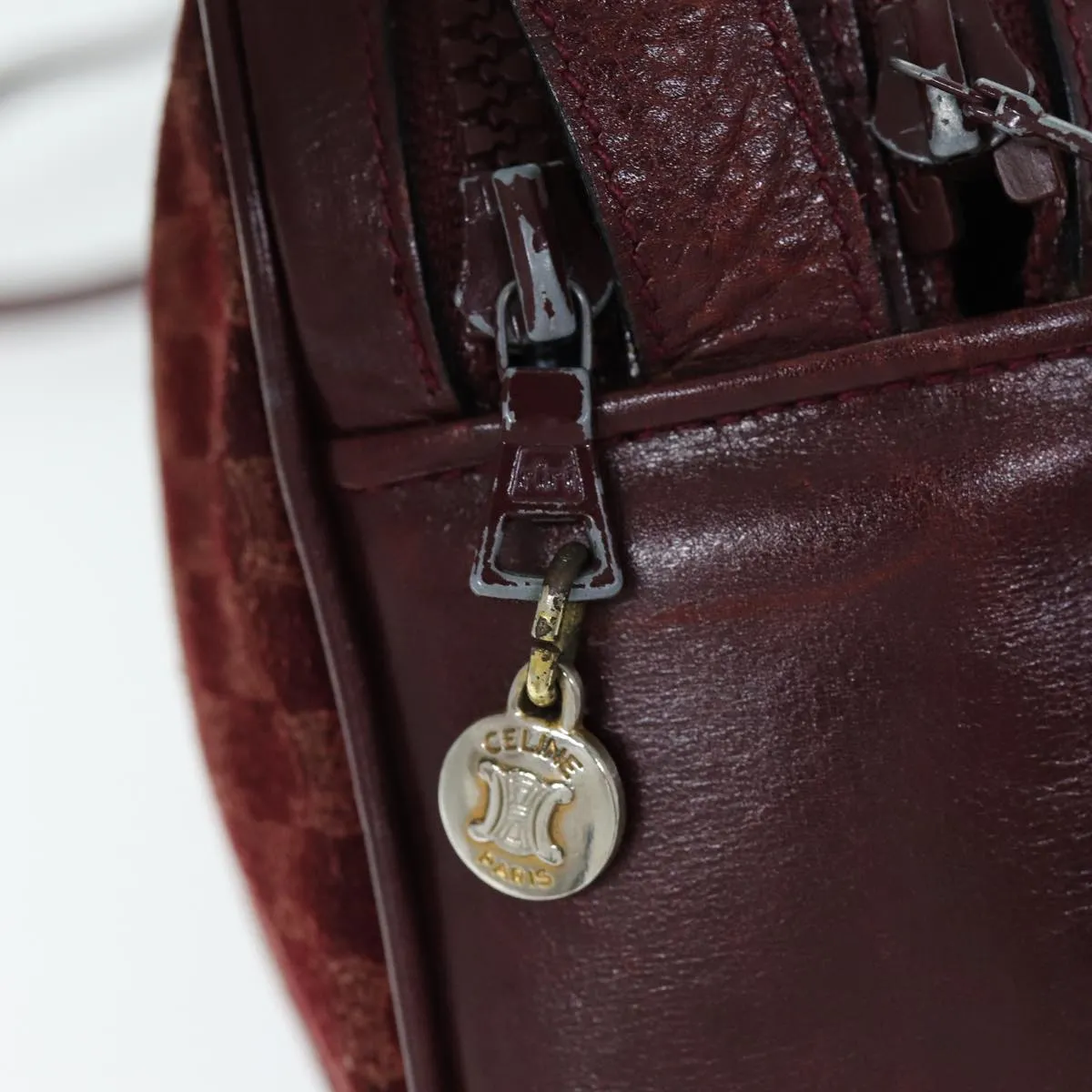 CELINE Macadam Canvas Shoulder Bag Bordeaux 74595