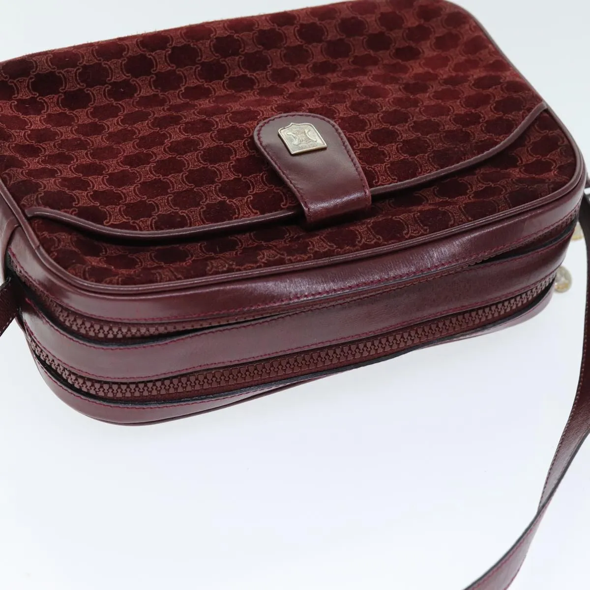 CELINE Macadam Canvas Shoulder Bag Bordeaux 74595