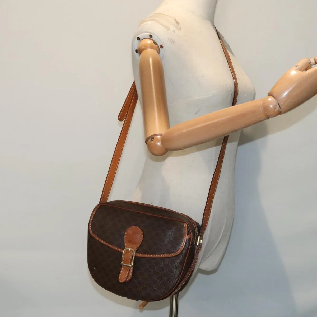 CELINE Macadam Canvas Shoulder Bag PVC Brown 90560