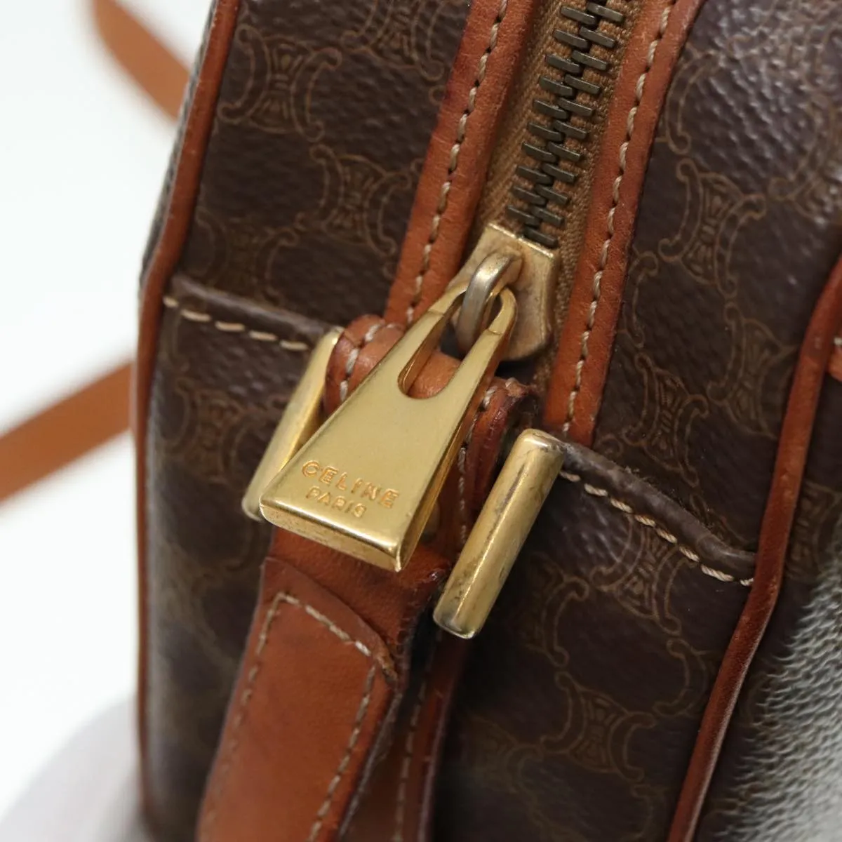 CELINE Macadam Canvas Shoulder Bag PVC Brown 90560