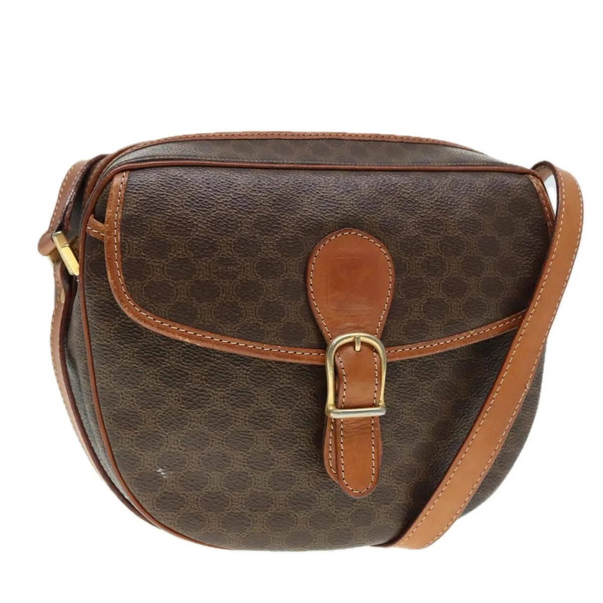 CELINE Macadam Canvas Shoulder Bag PVC Brown 90560