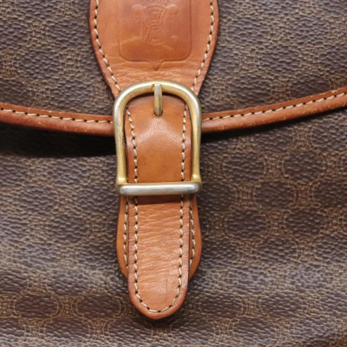 CELINE Macadam Canvas Shoulder Bag PVC Brown 90560