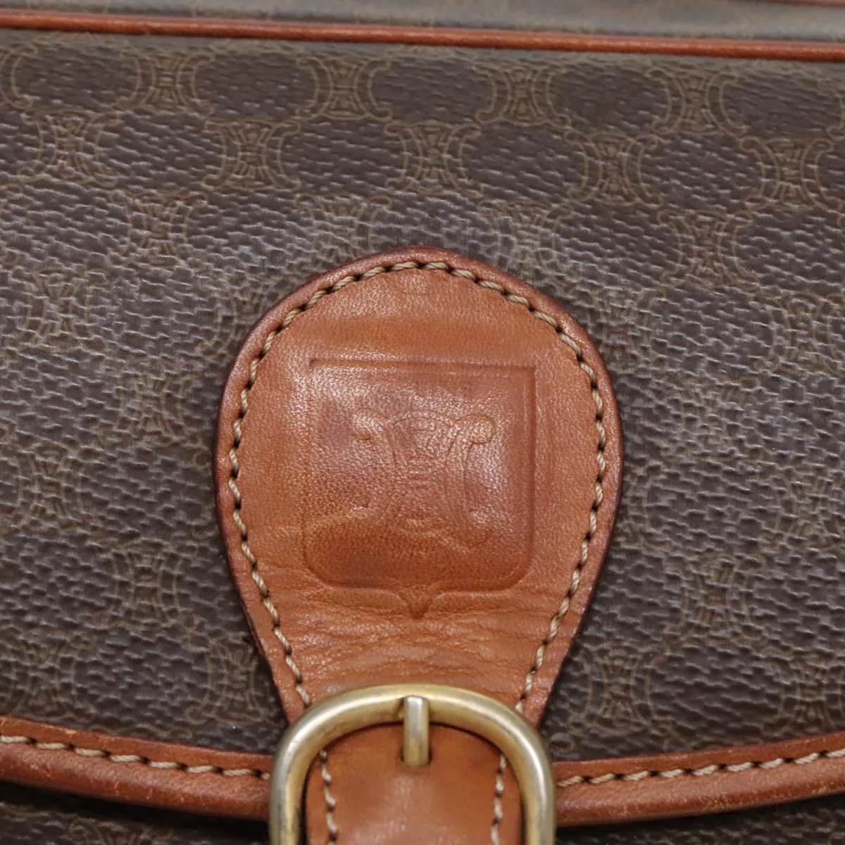 CELINE Macadam Canvas Shoulder Bag PVC Brown 90560