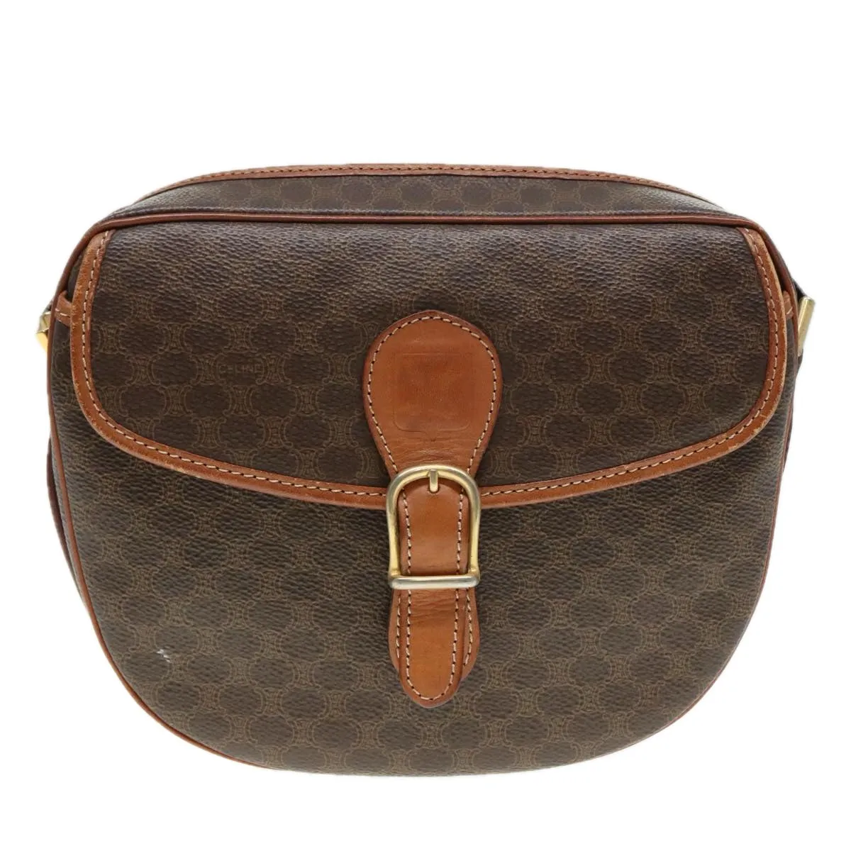 CELINE Macadam Canvas Shoulder Bag PVC Brown 90560