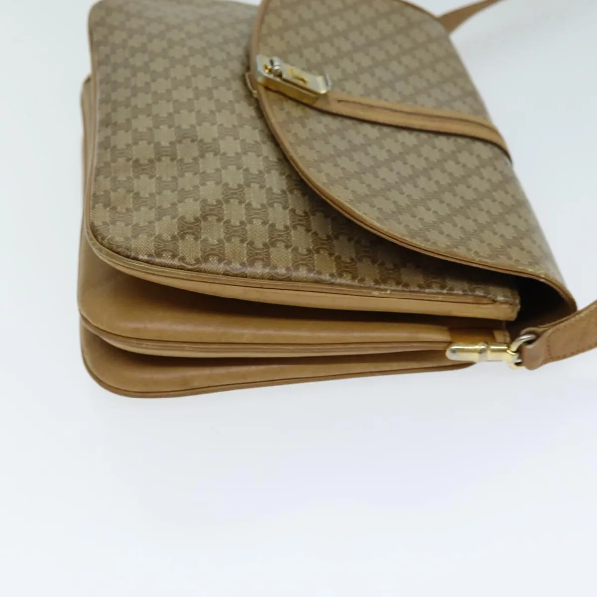 CELINE Macadam Canvas Shoulder Bag PVC Leather Beige 80814