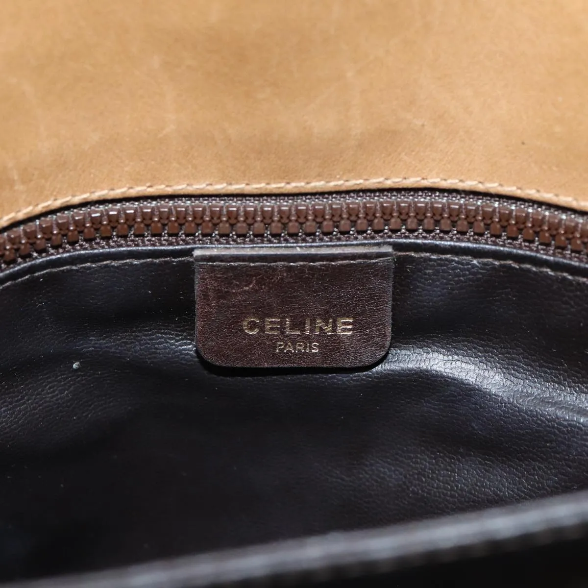 CELINE Macadam Canvas Shoulder Bag PVC Leather Beige 80814