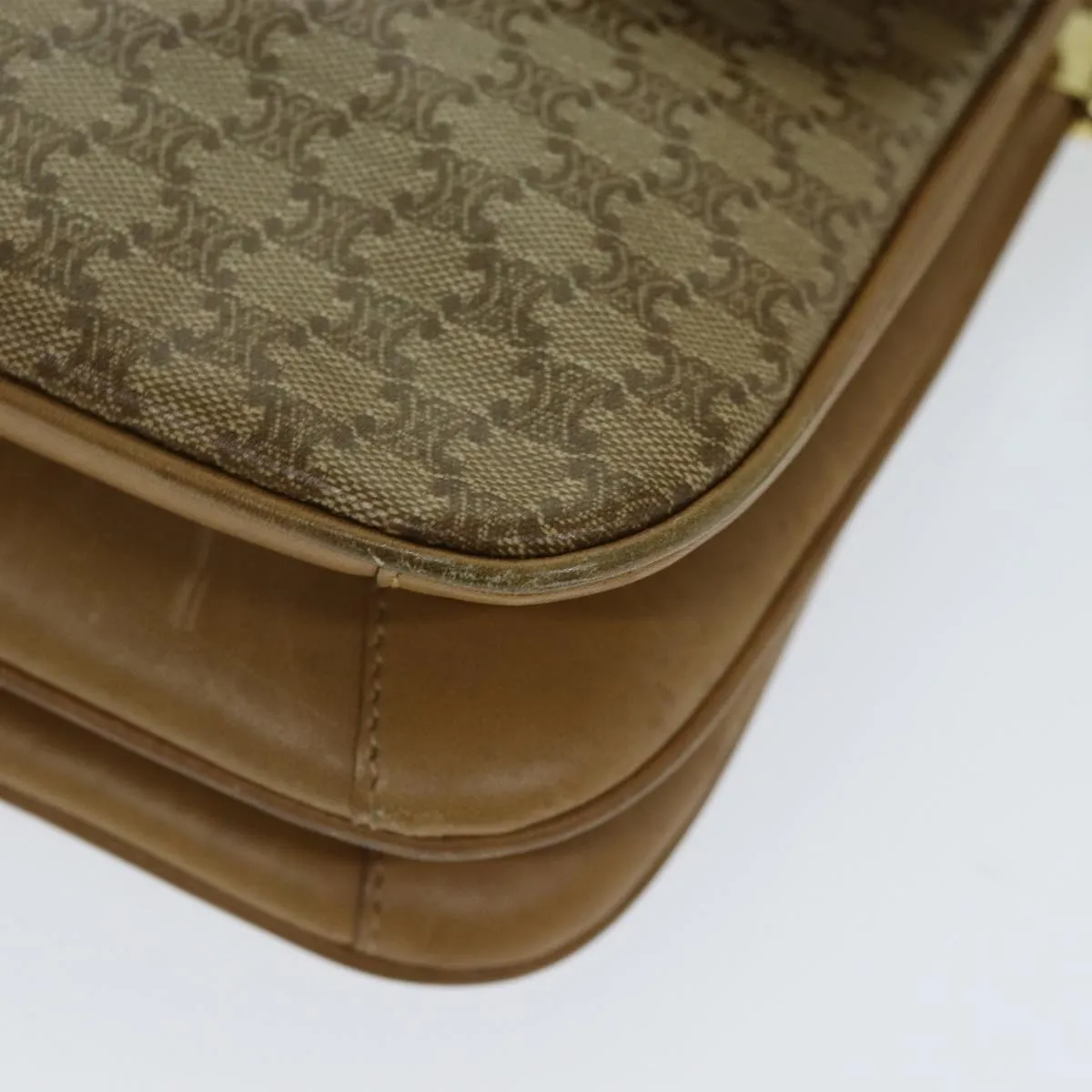 CELINE Macadam Canvas Shoulder Bag PVC Leather Beige 80814