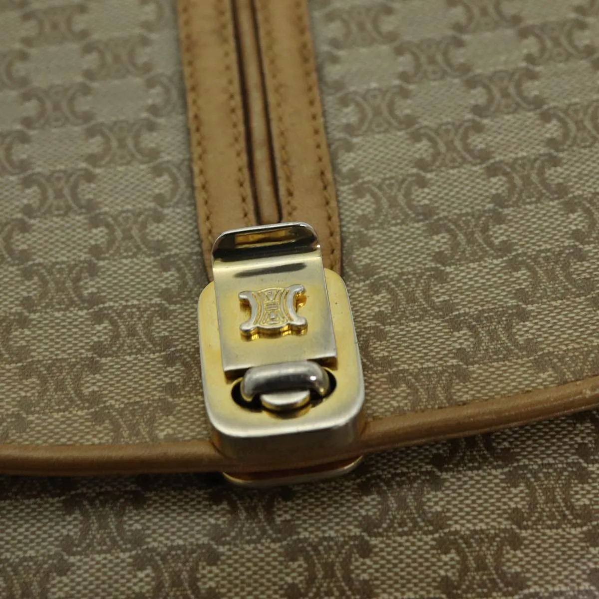 CELINE Macadam Canvas Shoulder Bag PVC Leather Beige 80814