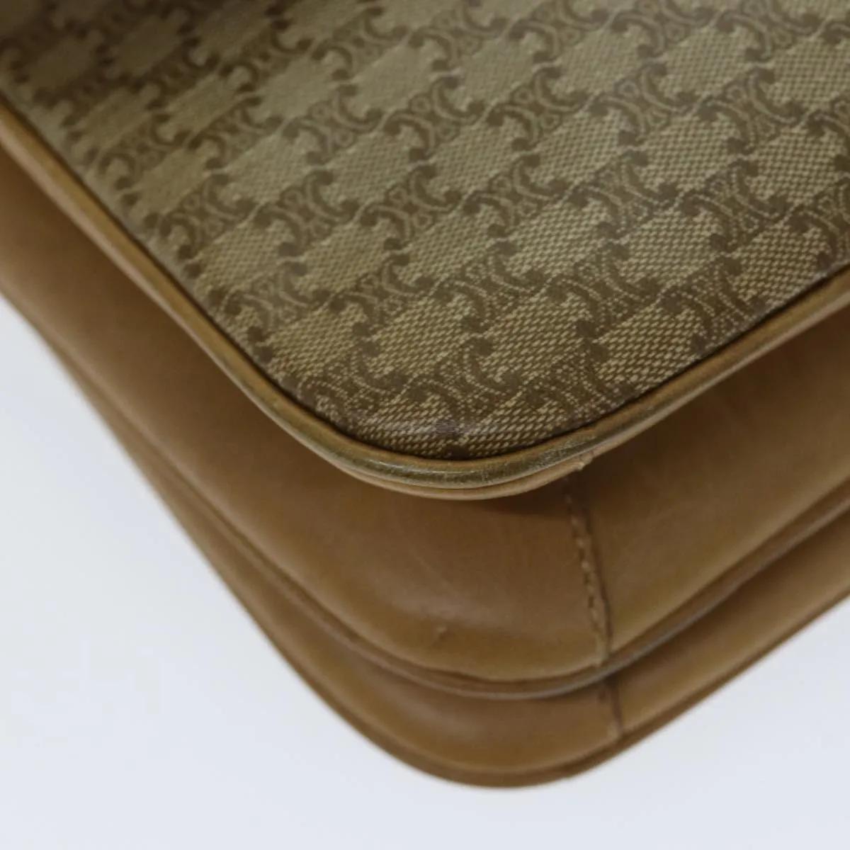 CELINE Macadam Canvas Shoulder Bag PVC Leather Beige 80814