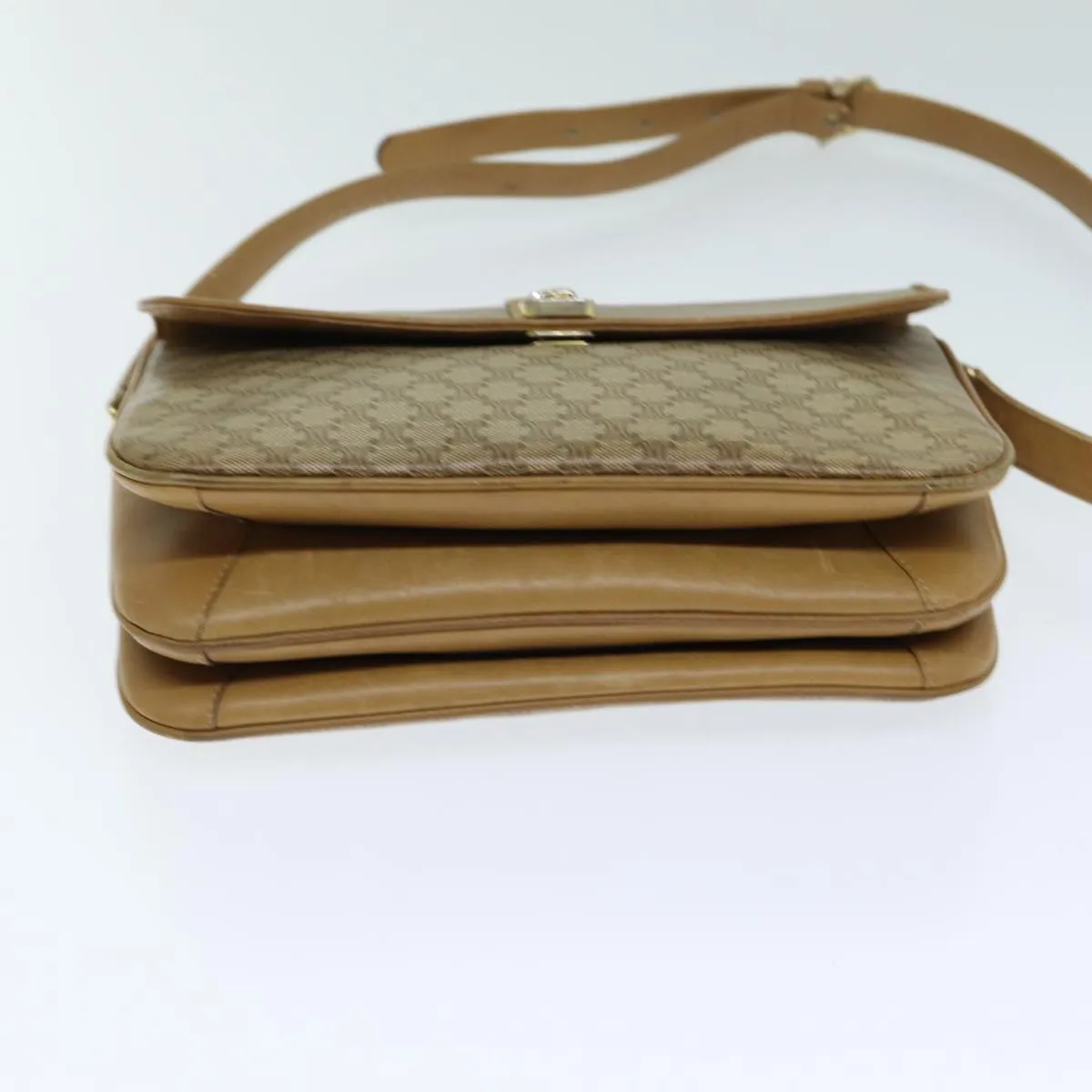 CELINE Macadam Canvas Shoulder Bag PVC Leather Beige 80814