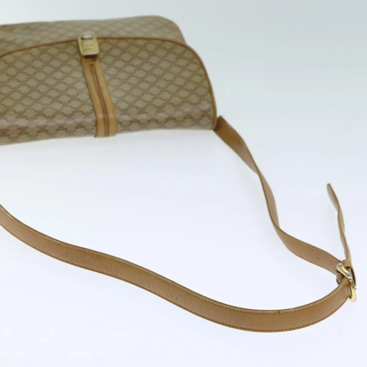 CELINE Macadam Canvas Shoulder Bag PVC Leather Beige 80814