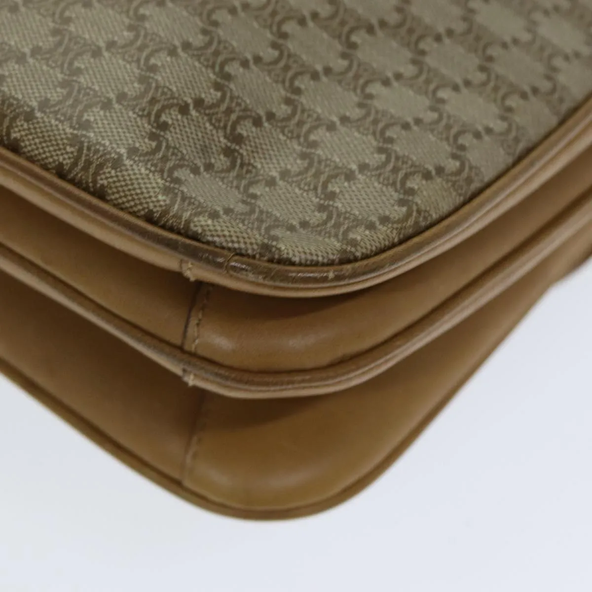 CELINE Macadam Canvas Shoulder Bag PVC Leather Beige 80814