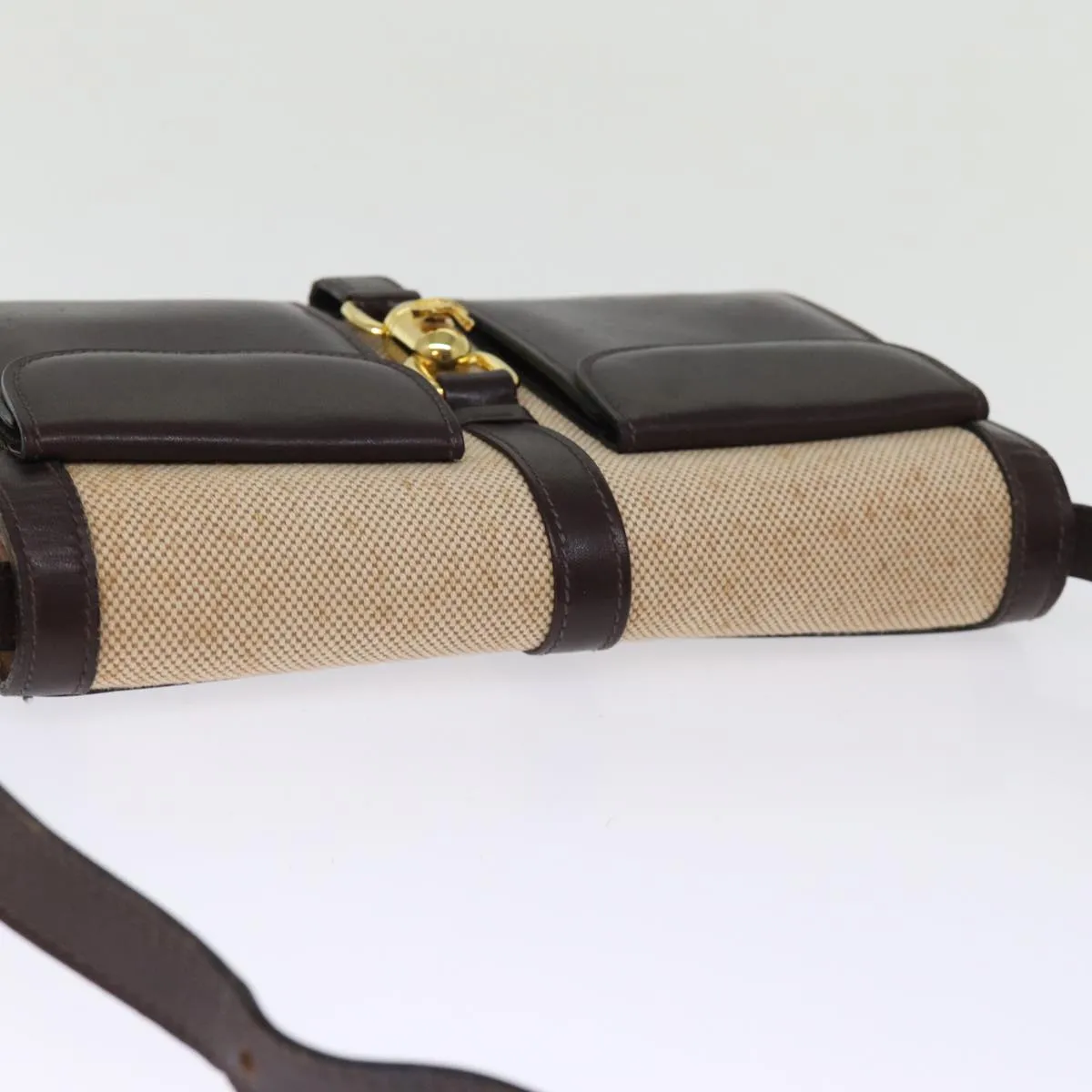 CELINE Shoulder Bag Canvas Leather Beige 76079