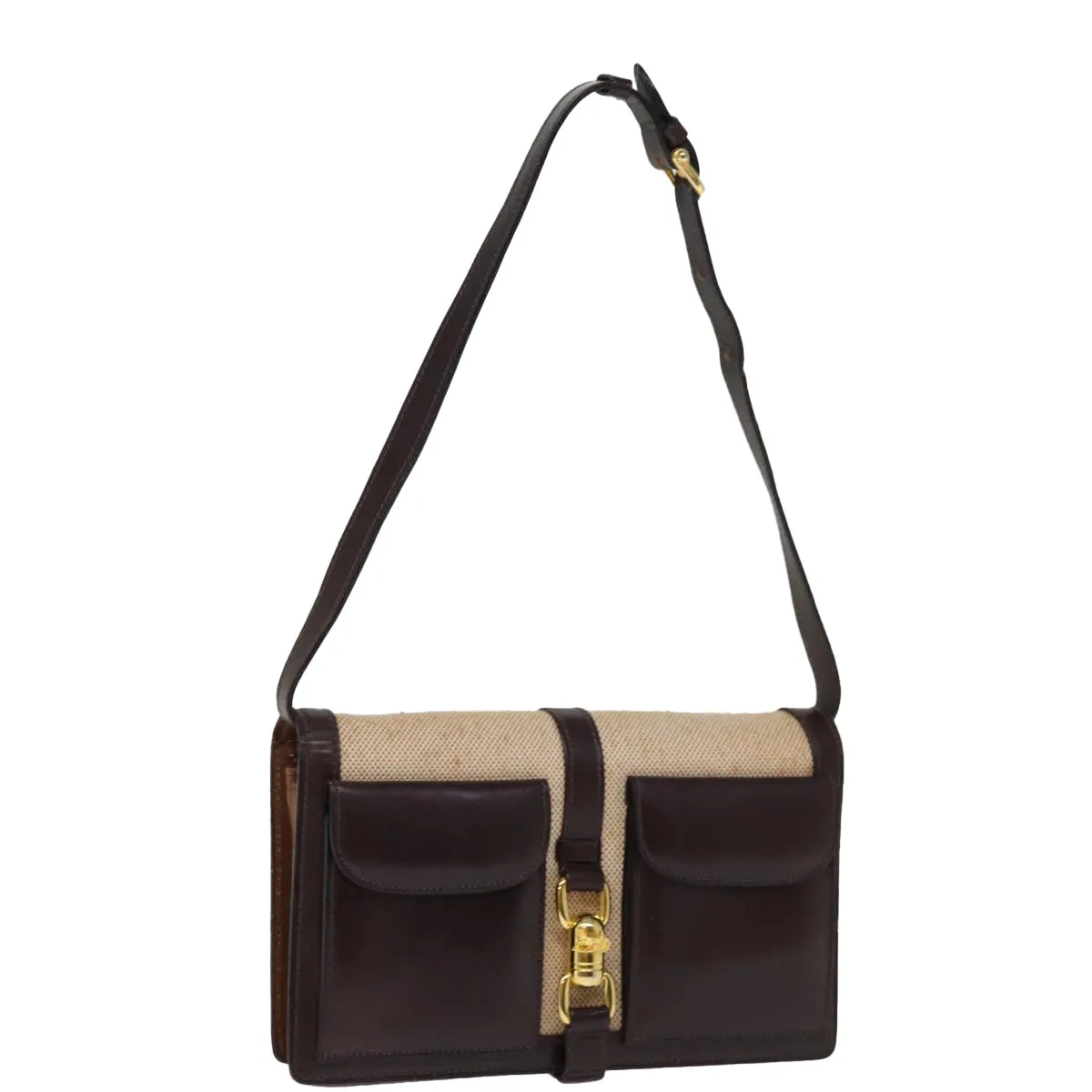 CELINE Shoulder Bag Canvas Leather Beige 76079