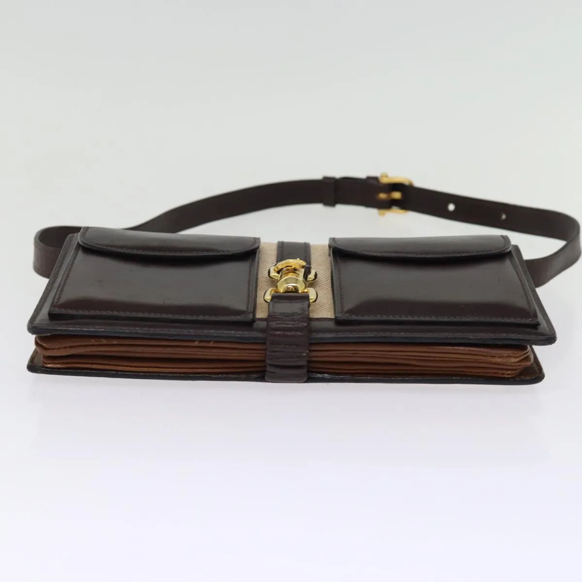 CELINE Shoulder Bag Canvas Leather Beige 76079