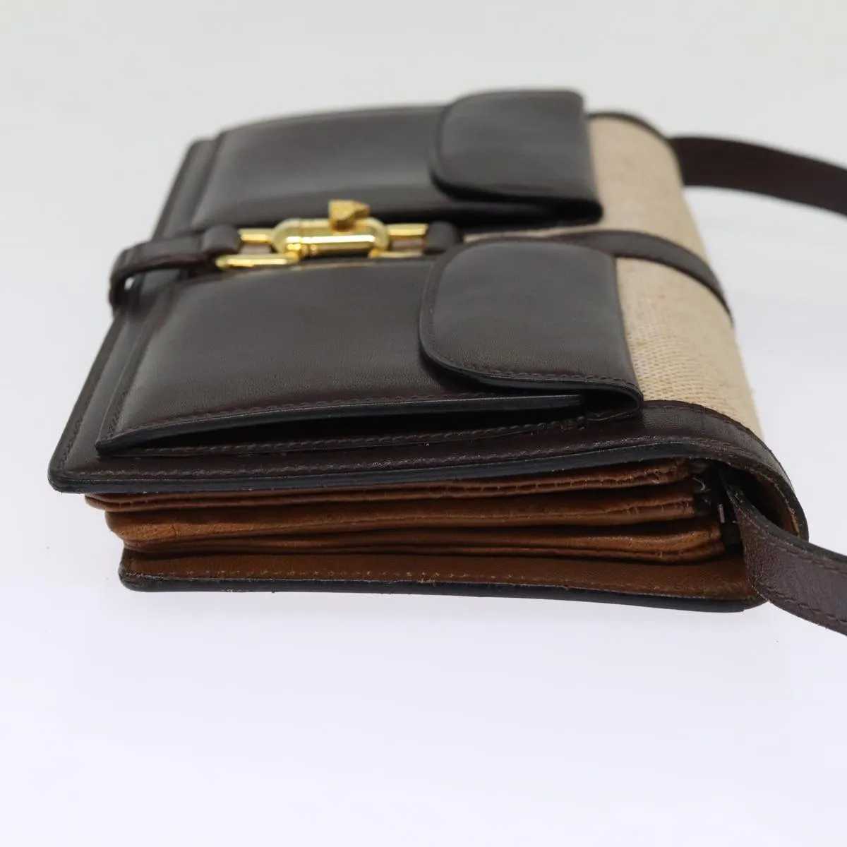 CELINE Shoulder Bag Canvas Leather Beige 76079