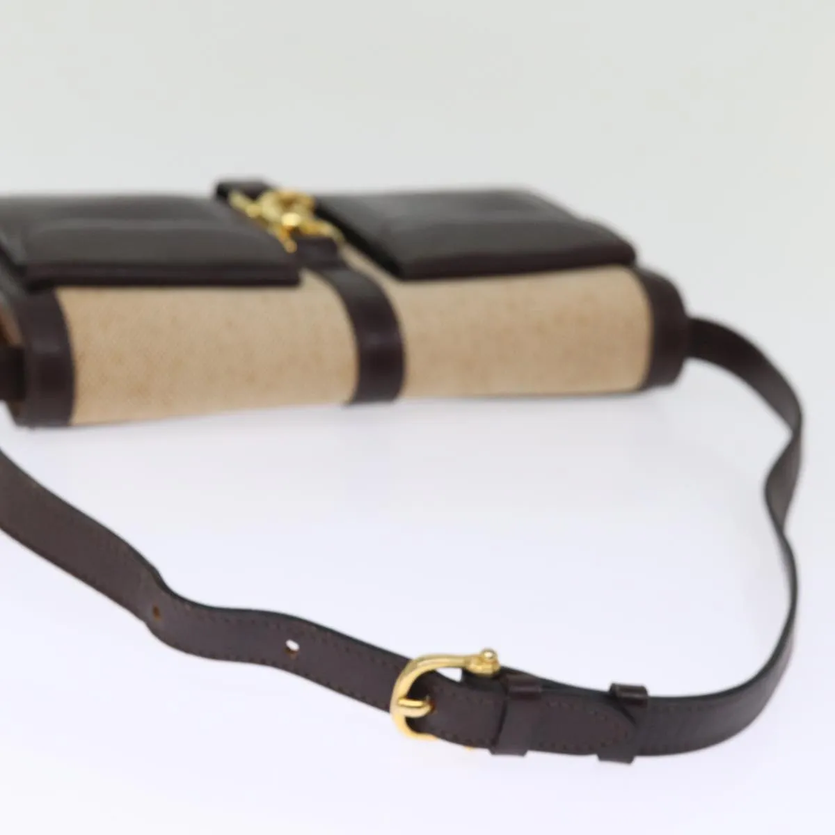 CELINE Shoulder Bag Canvas Leather Beige 76079