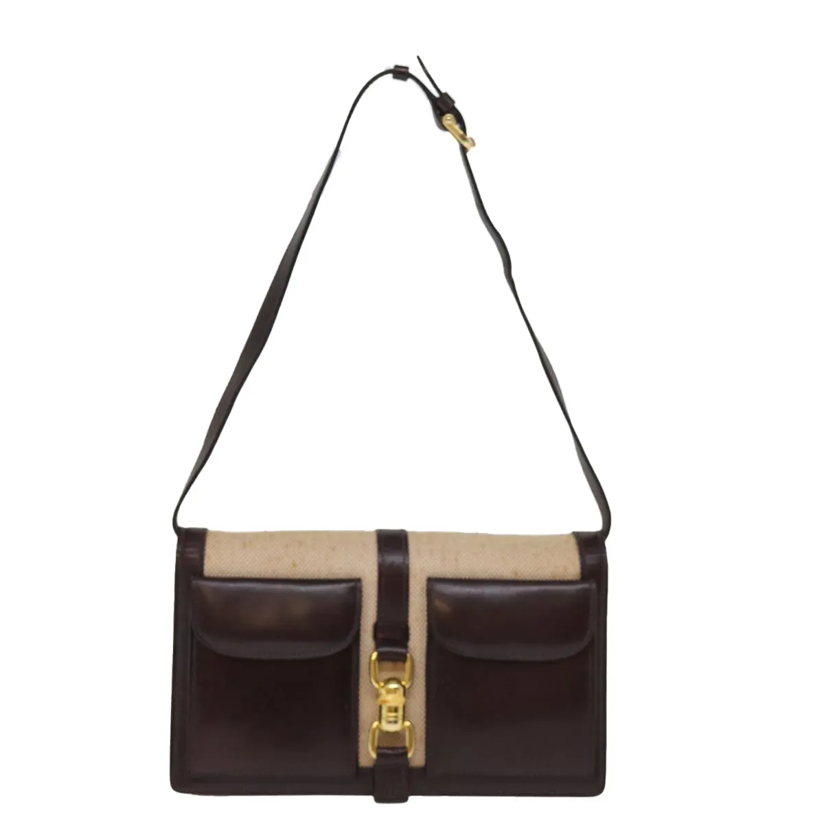 CELINE Shoulder Bag Canvas Leather Beige 76079