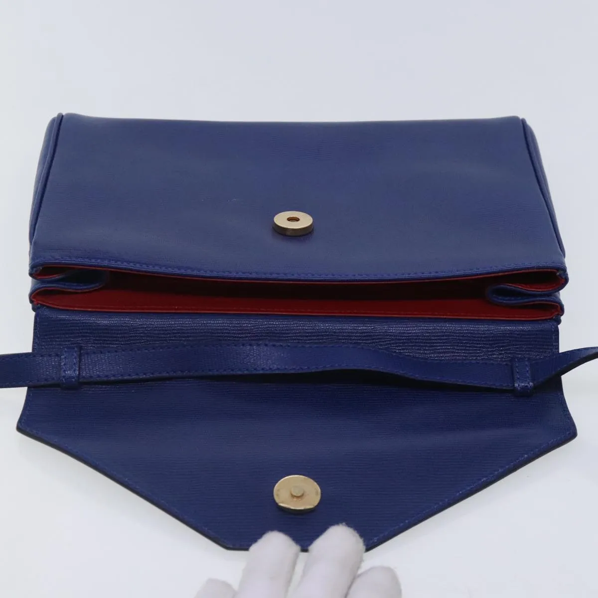 CELINE Shoulder Bag Leather Blue Gold 94799
