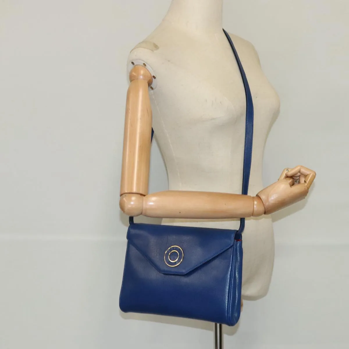 CELINE Shoulder Bag Leather Blue Gold 94799