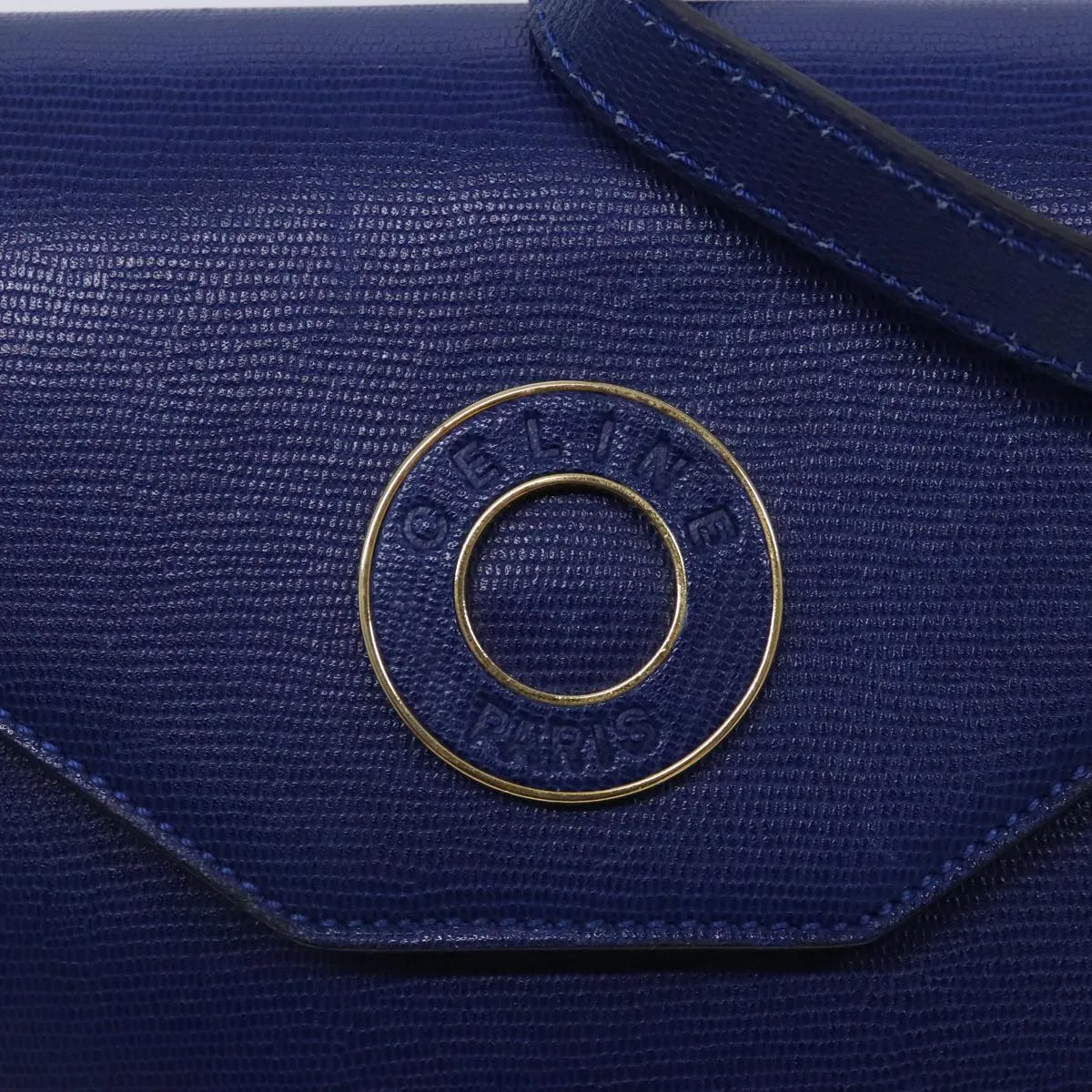 CELINE Shoulder Bag Leather Blue Gold 94799